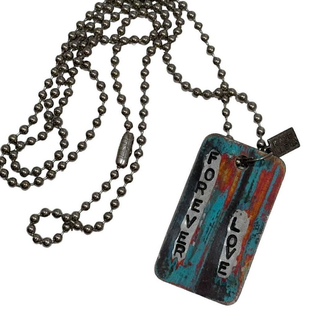 Kate Mesta FOREVER LOVE Dog Tag Necklace Art to Wear‎ New - Picture 2 of 2